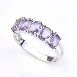Amethyst 5 Stone Sterling Silver Plated Ring